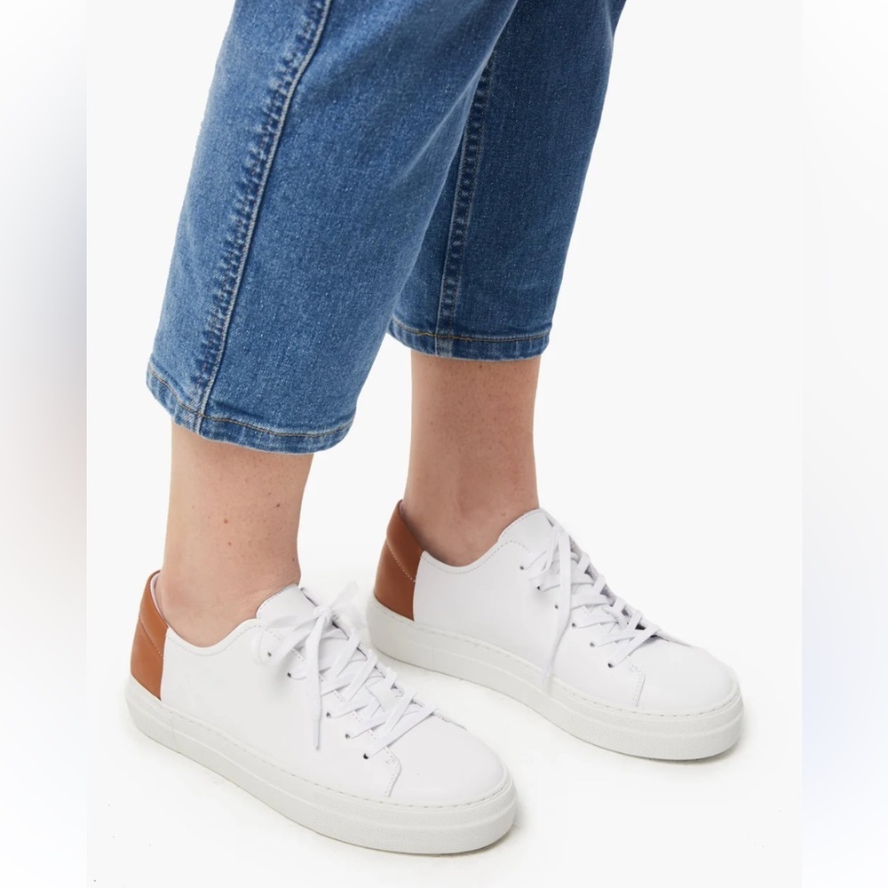 Able Local + Global Emmy Platform Tennis Sneaker White Brown Leather 8.5